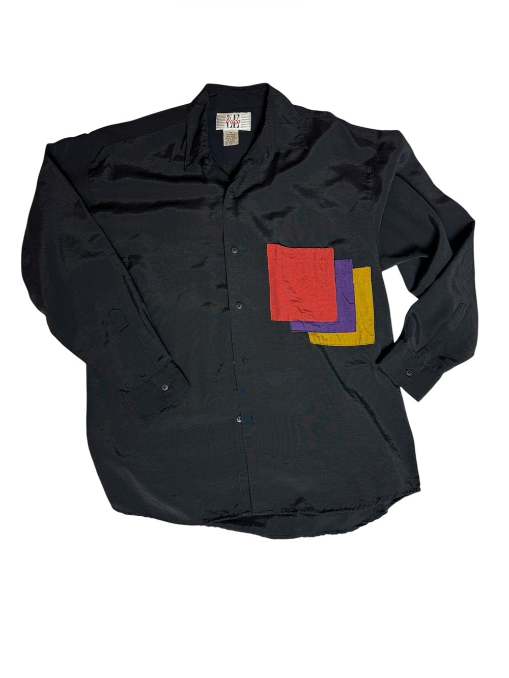 Vintage Le Paco Color‎ Block Abstract Rayon Button Down Shirt 80s 90s Colorblock